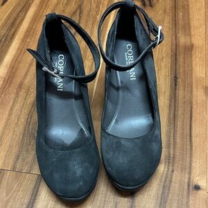 Cordani Black Suede Heels with Ankle Strap